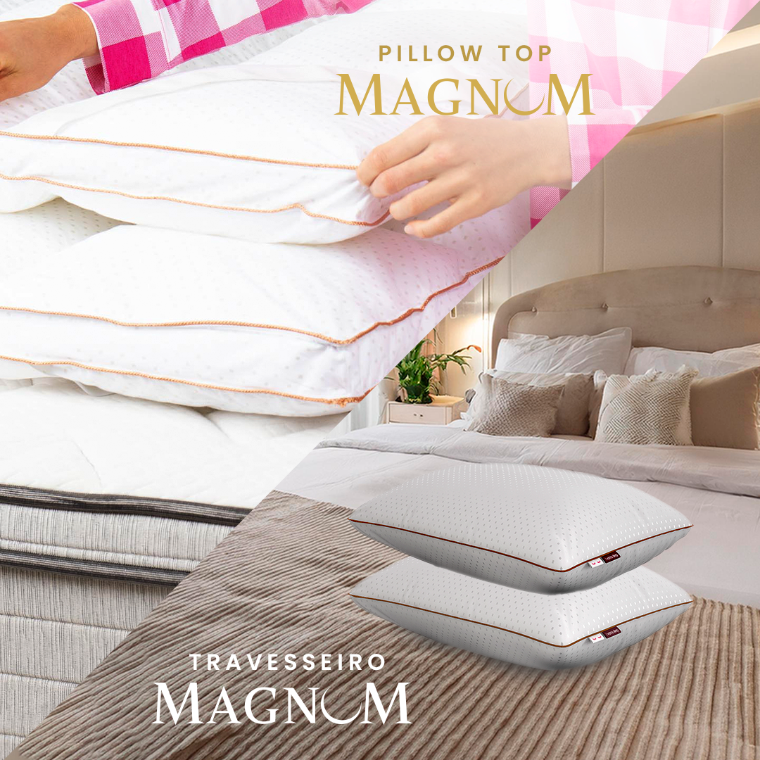 Kit com Pillow Top Magnum Pluma Airfiber IWS + 2 Travesseiros Magnum